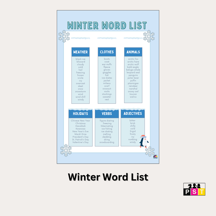 Free poster templete - School Posters - Winter Word List